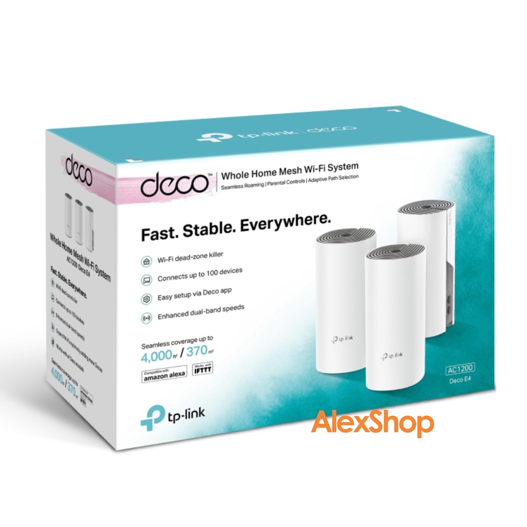 Hệ thống Wi-Fi Mesh TP-Link Deco E4 (3 pack / 2 pack) Nhà Rộng Max 400m2 - Chính Hãng