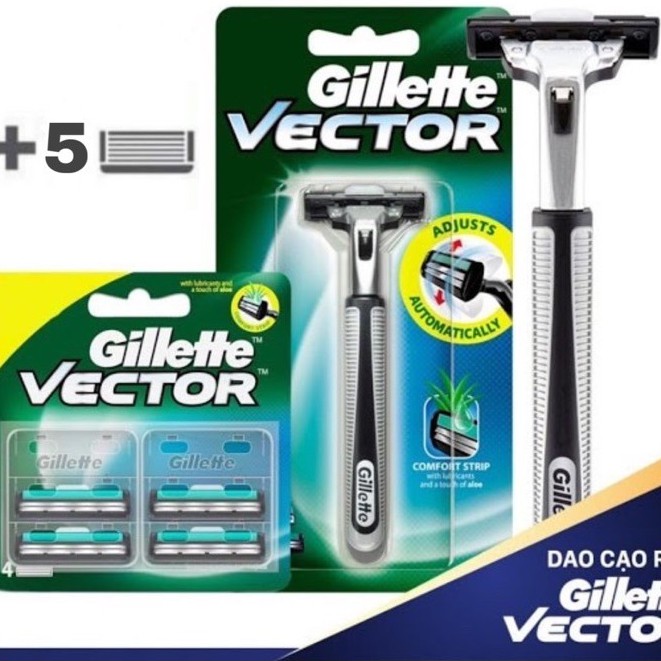 Combo Dao cạo râu + hộp 4 lưỡi Gillette Vector Plus Razor 1Up