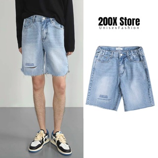 Quần short jeans nam ống rộng 200X họa tiết chữ in - rách, quần đùi bò cao cấp, dày dặn.QS013
