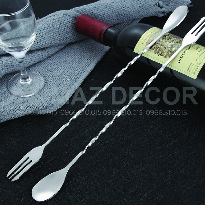 SALE GIÁ SỈ TẠI XƯỞNG Thìa muỗng khuấy bar spoon bartender đầu tròn hai đầu inox 26cm - 32cm