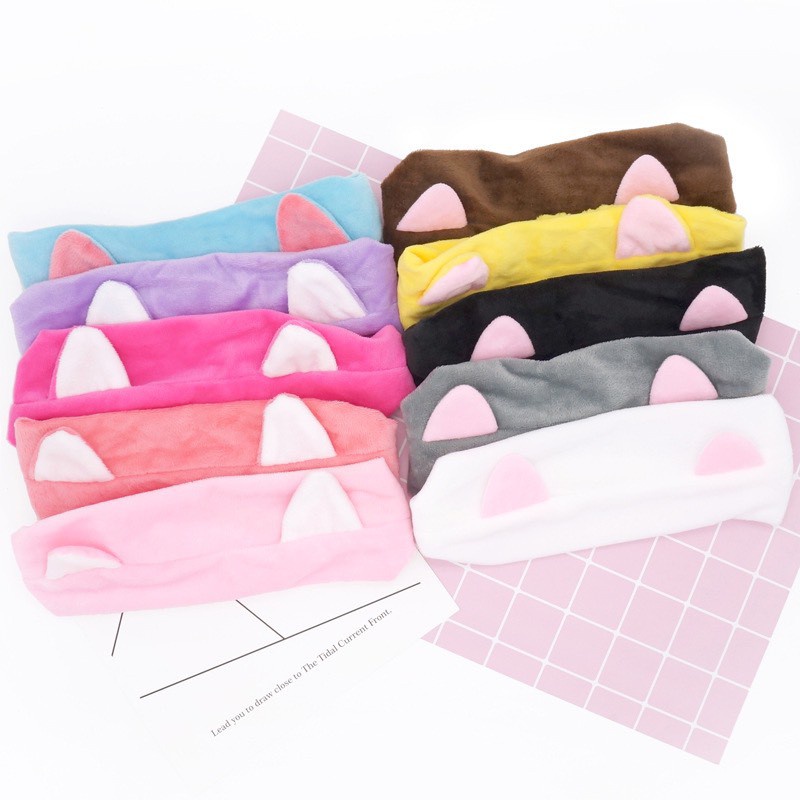 Băng đô tai mèo Hàn Quốc vải nhung mềm dùng khi trang điểm, rửa mặt và đắp mặt nạ 88264 SIÊU THỊ 88