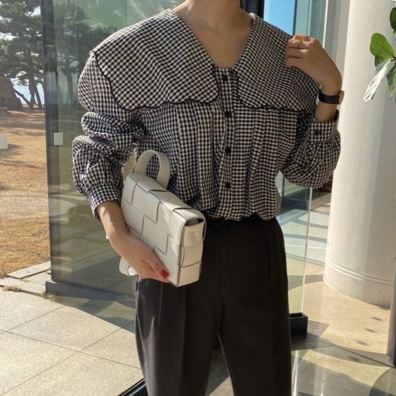 Áo Sơ Mi Tay Dài Họa Tiết Sọc Caro Phong Cách Hàn Quốc 198525 Áo Sơ Mi Dáng Rộng Cổ Bẻ Màu Xanh Navy Thời Trang Cho Tuổi Trung Niên