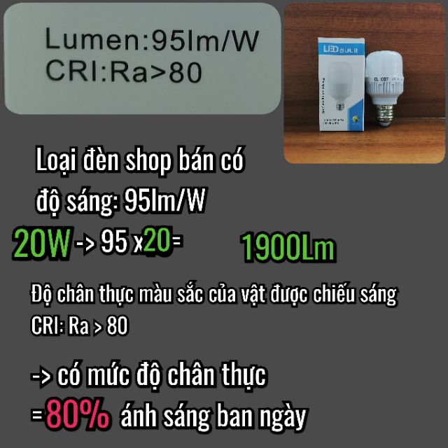 Bóng đèn LED 20W / trụ tròn, sáng trắng, độ sáng 1900lm, CRI &gt; 80