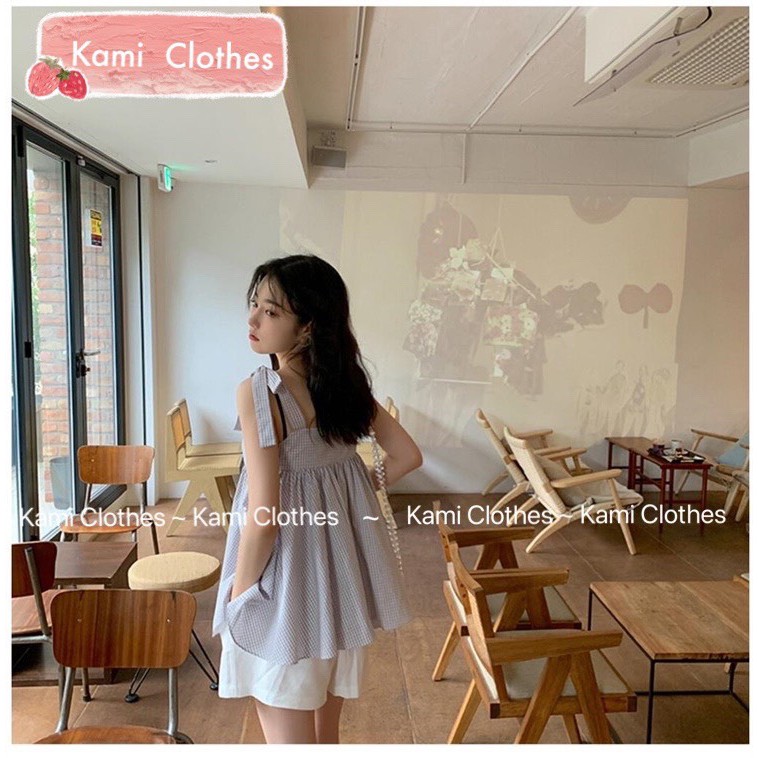 Bán sỉ - Set áo 2 dây buộc nơ vai babydoll và quần sooc trắng Hàn Quốc - KAMI Clothes | BigBuy360 - bigbuy360.vn