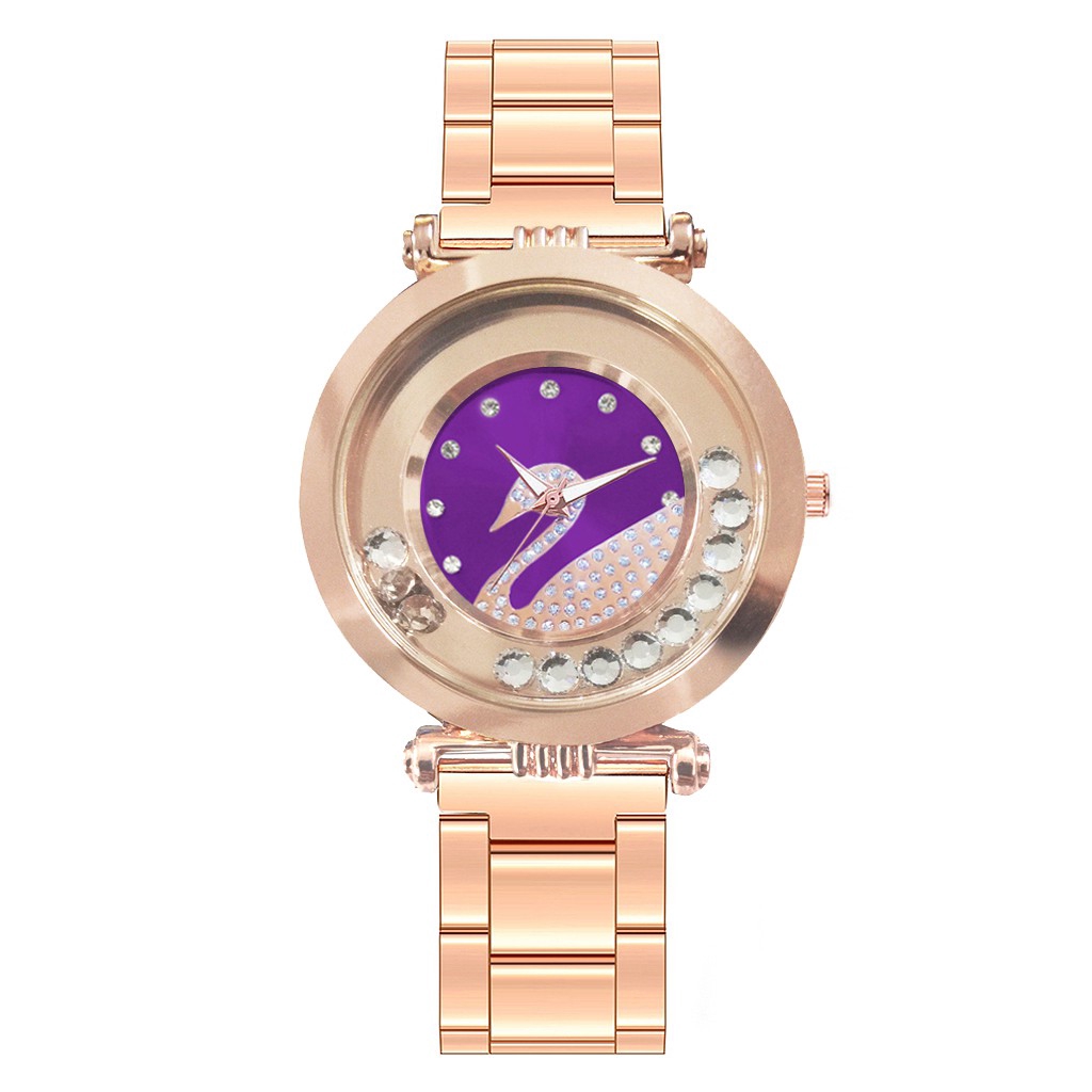 Đồng hồ quartz nữ đính đá phối dây thép không gỉ sang trọng thanh lịch