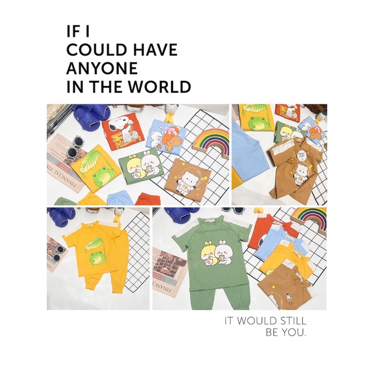 Bộ Tay Ngắn Quần Dài COTTON 100% MINKY MOM Phối Màu Tay Áo In Hình Cho Bé TN-IN124