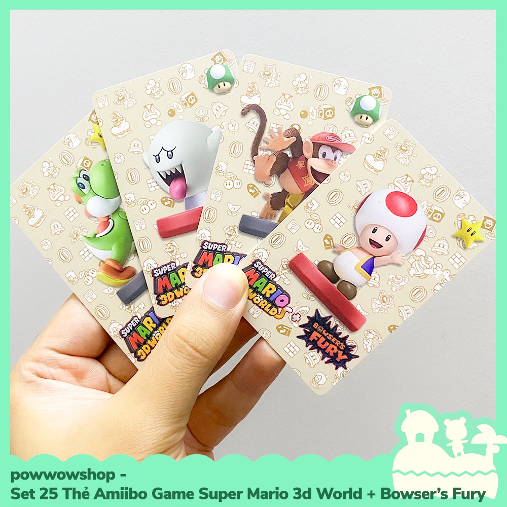 [Sẵn VN - Hỏa Tốc] Set 25 Thẻ Amiibo Card Scan NFC Game Super Mario 3d Worlds &amp; Bowser's Fury Nintendo Switch Kèm Hộp
