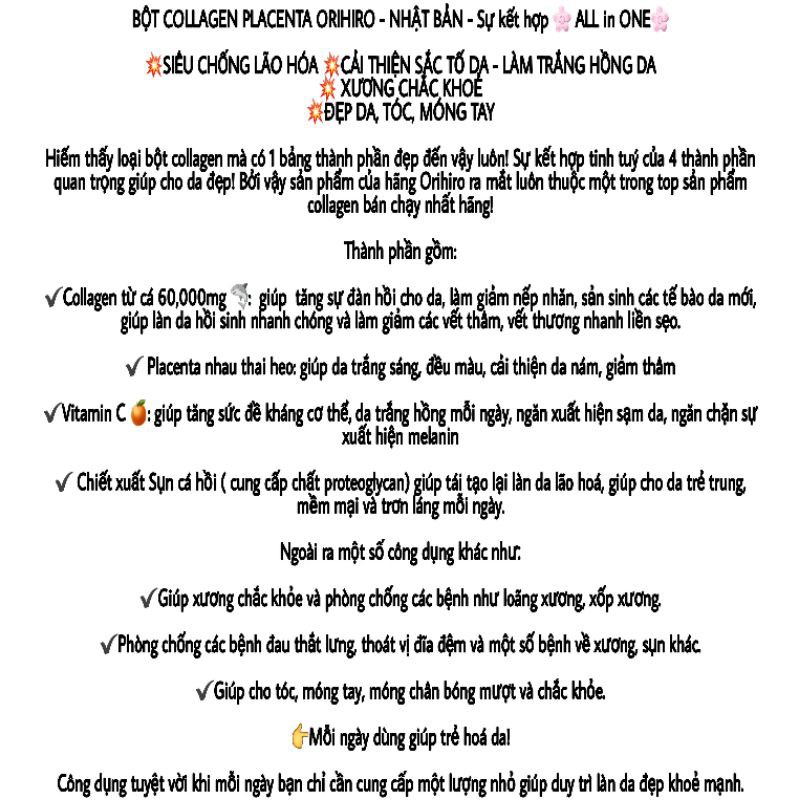 Bột collagen Orihiro nhau thai heo Orihiro 60000mg Nhật Bản