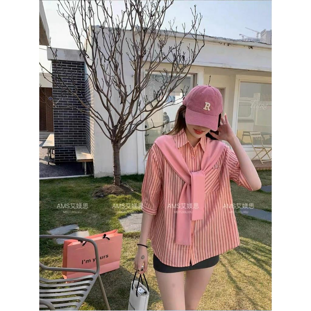 Áo sơ mi hàn quốc kiểu màu pastel phối khăn cộc tay ngắn mùa hè thời trang hottrend DELIZ