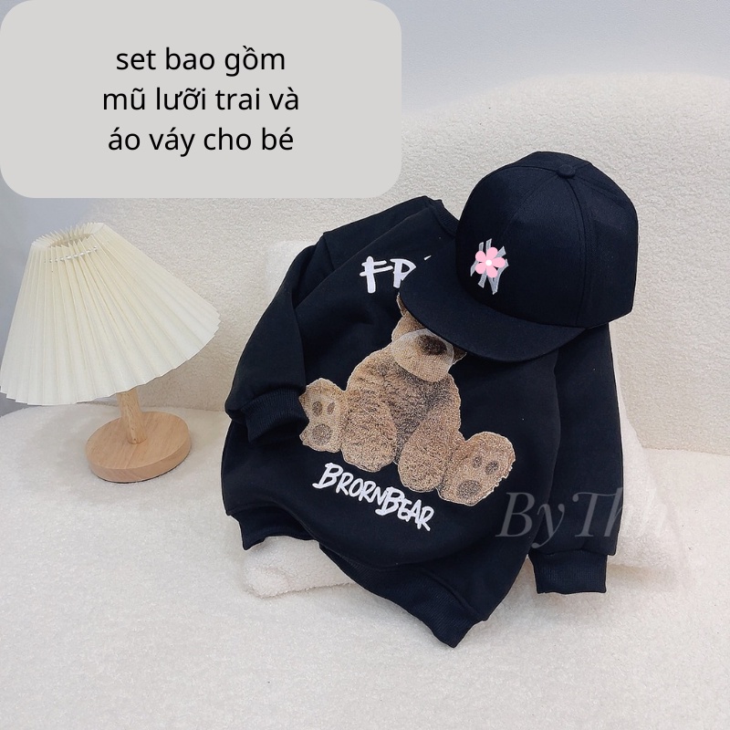 Áo váy cho bé gái thu đông sweater chất nỉ cao cấp tặng kèm mũ form dáng cực xinh JIMADO