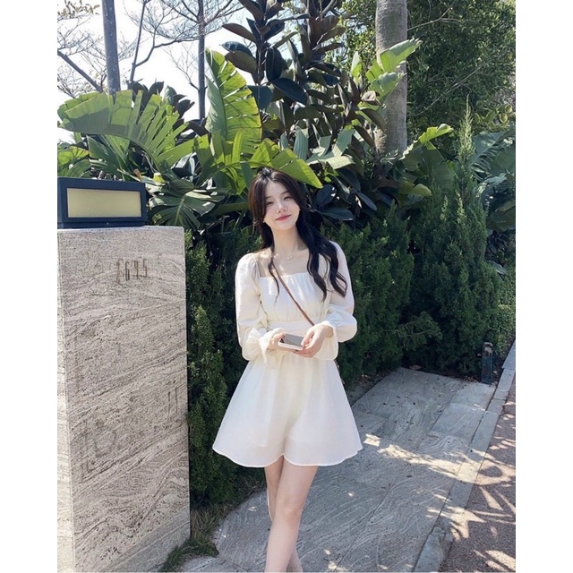 ĐẦM CỔ VUÔNG THẮT NƠ LƯNG