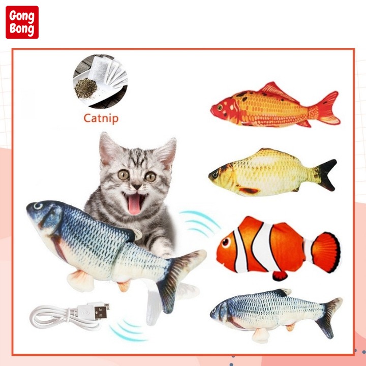 Con cá nhảy đồ chơi cho mèo có kèm sạc pin cá nhảy nhồi bông sạc điện USB Gong Bong Store