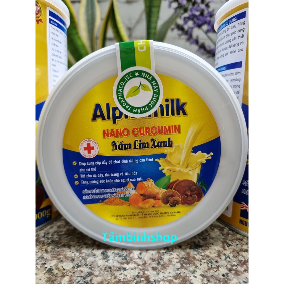 [Combo 3hộp 900g- HSD 2025)_Sữa nghệ Alphamilk Nano Curcumin Nấm Lim Xanh