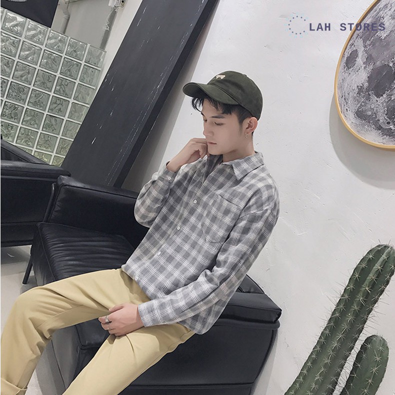 Áo sơ mi nam form rộng dài tay kẻ caro phong cách Hàn Quốc | BigBuy360 - bigbuy360.vn