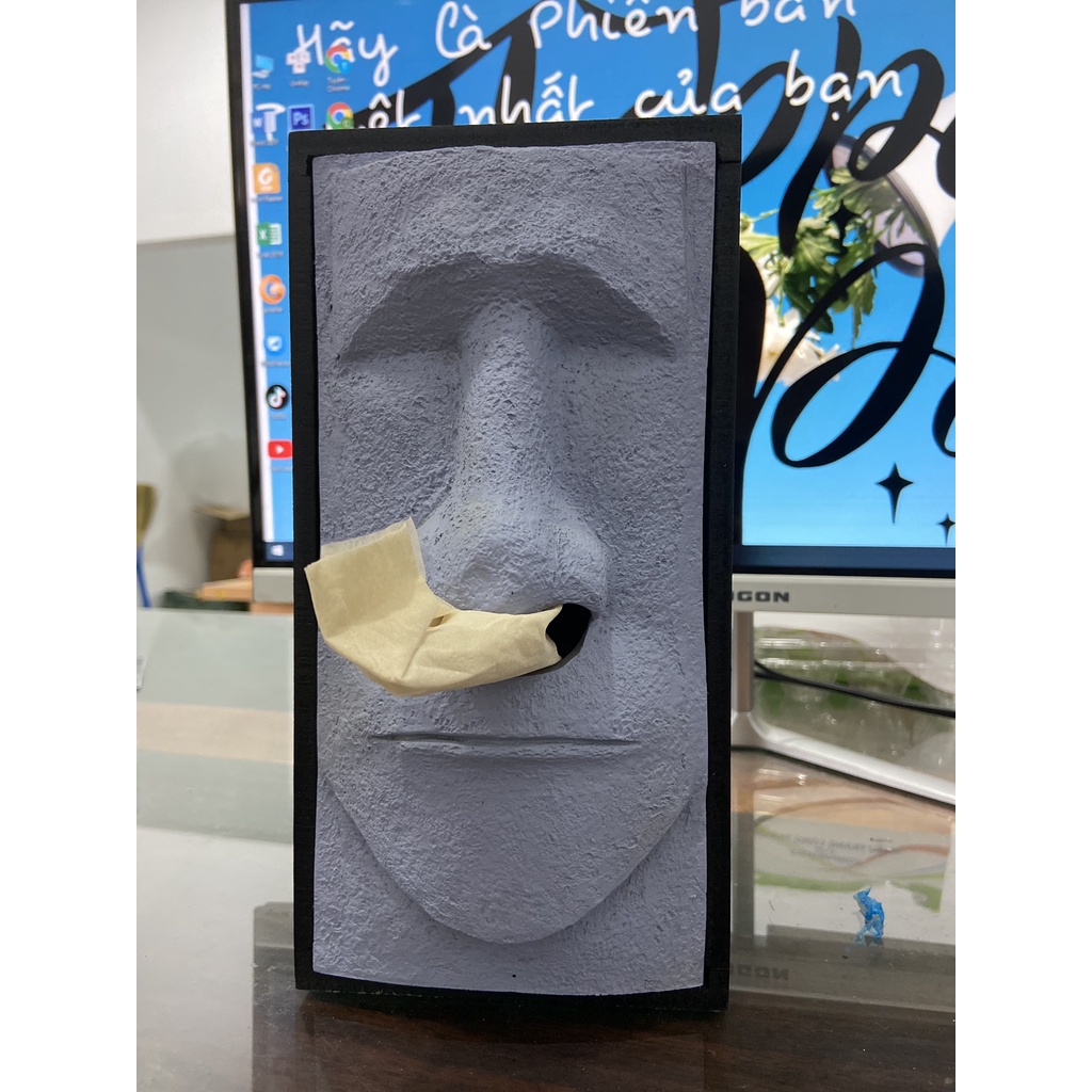 Tượng Rút Khăn Giấy Decor Nhà, Quán Ăn Hình MOAI Hộp Gỗ