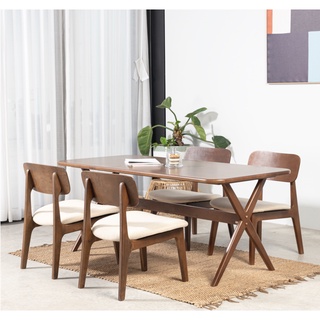 Bộ Bàn Ăn Gỗ Cao Su Tự Nhiên MOHO VLINE 601 Màu Nâu