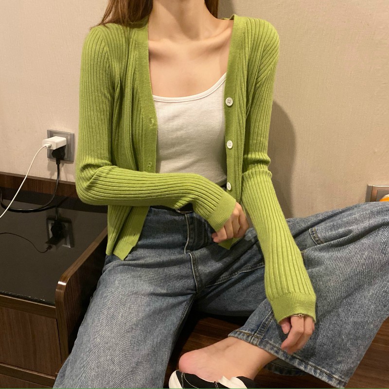 Áo khoác cardigan len nữ cổ chữ V siêu xinh mẫu mới 2021