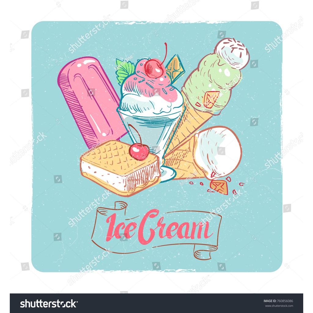 Tranh Dán Tường Tranh Trí Cho Quán Kem, Icream, Ốc Quế