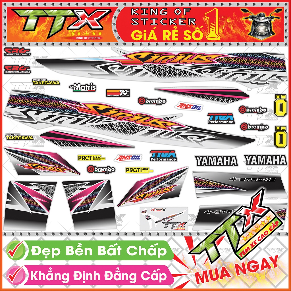 Tem Xe Sirius Trắng Xám Hoa Văn Titan - Tem Sirius 110 Xám Trắng Siêu Đẹp - Mẫu Team Sirius Trắng Xám