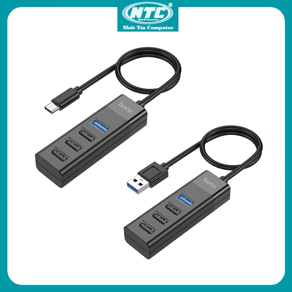 Hub chia cổng USB Hoco HB25 Type-C / USB ra 1 cổng USB 3.0 + 3 cổng USB 2.0 (Đen) - Nhất Tín Computer