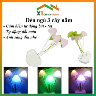 Đèn ngủ cảm biến 3 cây nấm đổi màu tự động bật tắt đèn