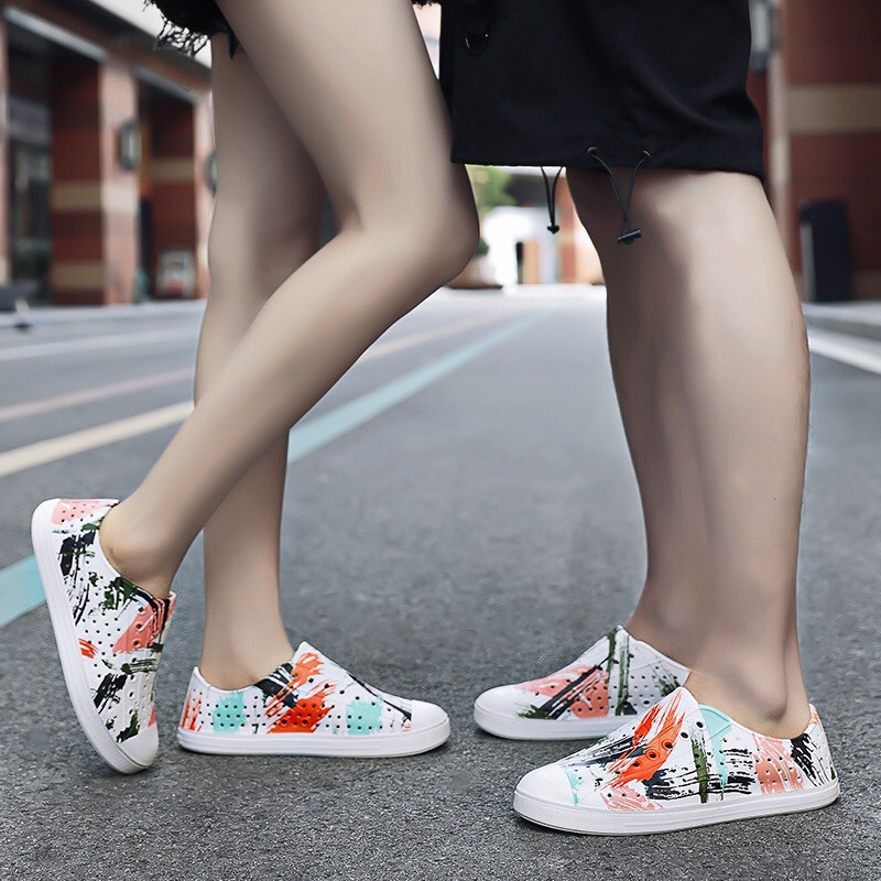 giày nhựa đi mưa native nam nữ họa tiết vệt sơn relax SHINNATIVE19 tặng thêm 2 jibitz, sticker gắn dép native