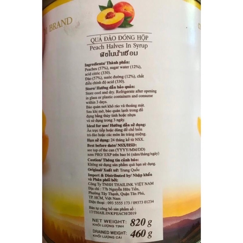 Đào Ngâm Thái Lan BODDOB  - Dùng ăn trực tiếp làm món tráng miệng/ làm trà đào thơm ngon