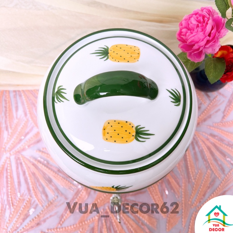 Bộ Bình đựng nước Gốm Sứ Bát Tràng có vòi, bình gốm 9 lit Hình Quả Dứa Decor Cực Xinh