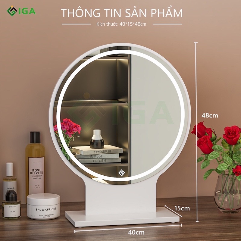 Gương Để Bàn Trang Điểm , Gương Tròn Có Đèn LED Cảm Ứng GP214