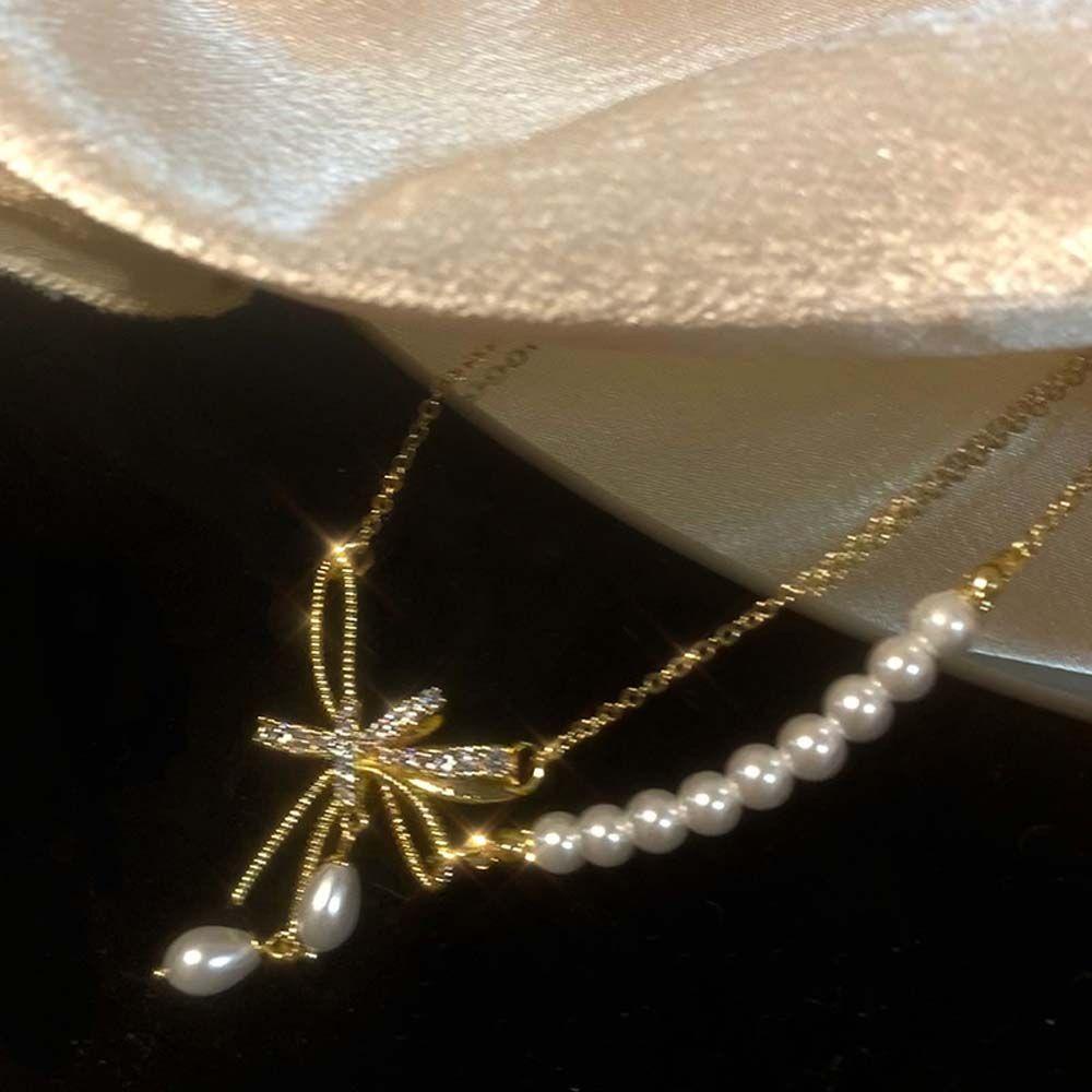 Vòng Cổ Ngọc Trai Đơn Giản Phong Cách Retro|Dây Chuyền Mặt Nơ Kim Loại Đính Đá Nhiều Màu Phong Cách Hàn Quốc Sang Trọng Cho Nữ