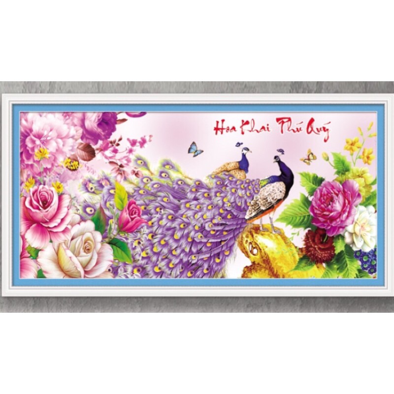 Tranh đính đá Công Hoa Khai Phú Quý LG1480 (120x60) chưa đính