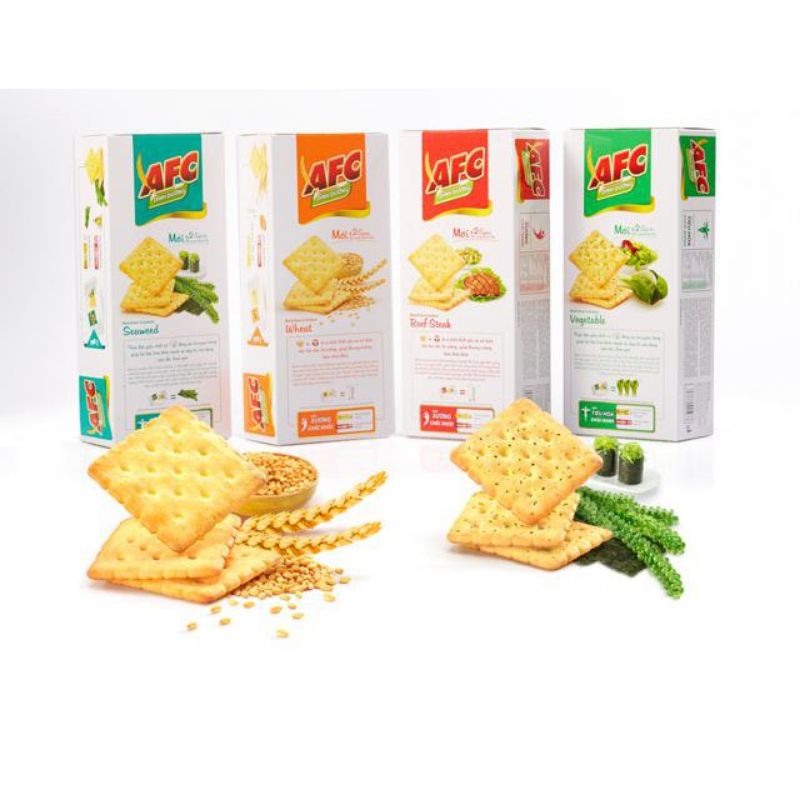 Bánh AFC vị rau/vị bò bít tết/vị lúa mì/vị tảo biển gói 200g