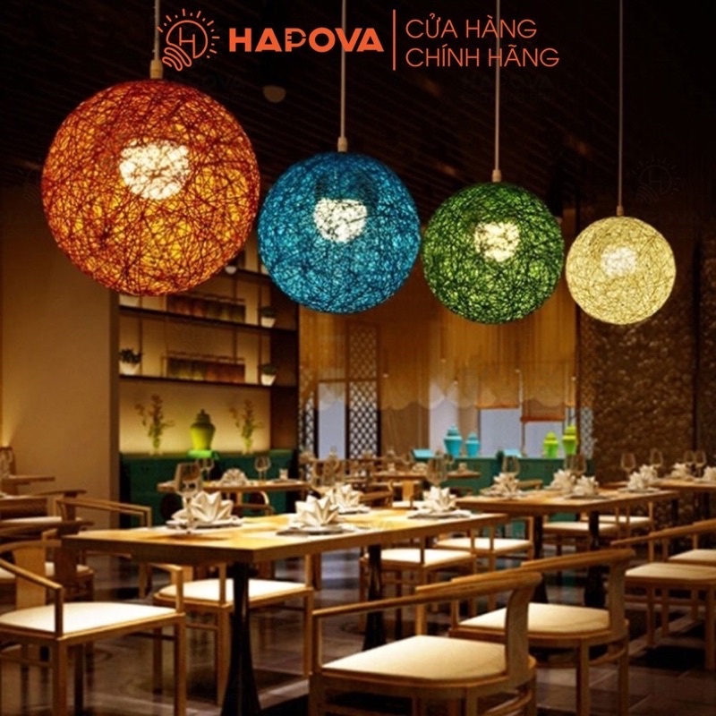 Đèn thả trần quả cầu mây nhiều màu sắc HAPOVA AISER 2095 + Tặng kèm bóng led