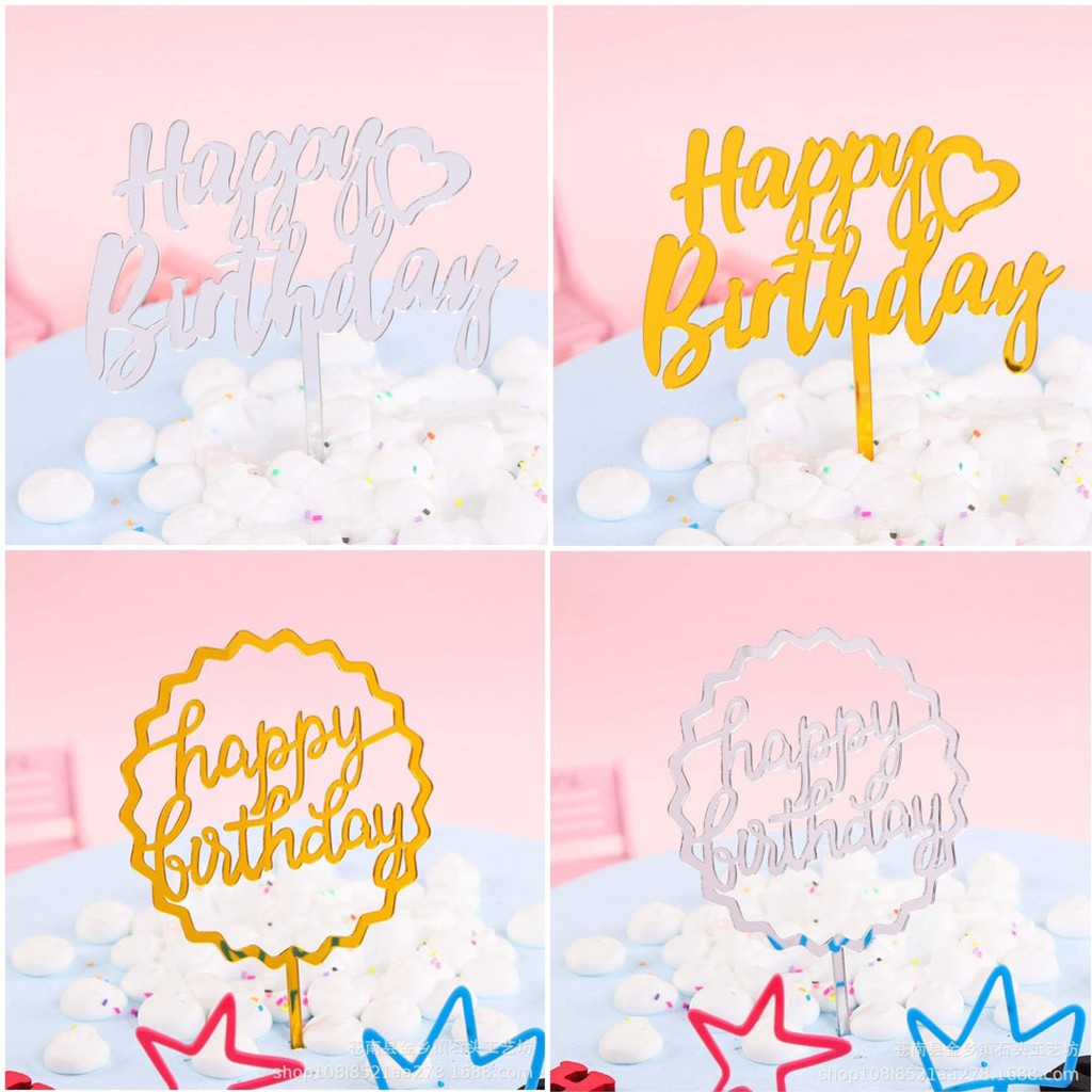 Trang Trí Bánh Sinh Nhật Bánh Kem - Combo 10 Chiếc Meka HPBD Tim chữ, Tròn Sóng