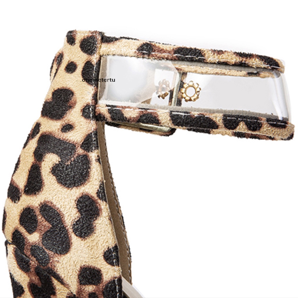 【met】 Womens Leopard Print Stilettos Open Toe Platform Heels with Buckle .