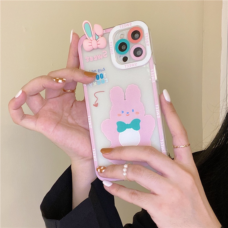 Ốp điện thoại mềm chống sốc in hình thỏ 3d dễ thương cho iPhone 12 11 Pro Max XR 8 7 Plus