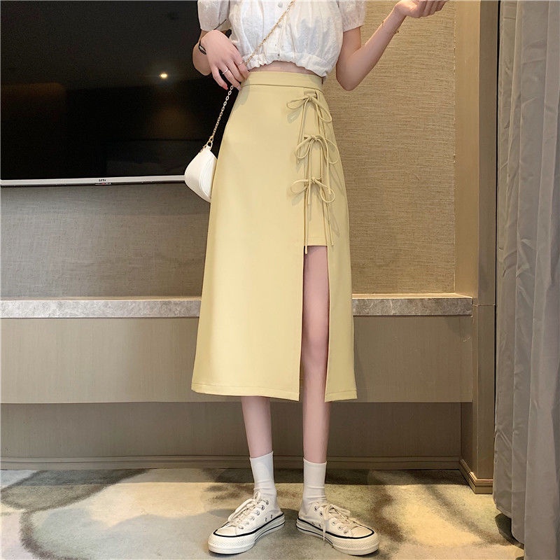 Chân váy midi COZOK lưng cao thiết kế xẻ tà thời trang trẻ trung