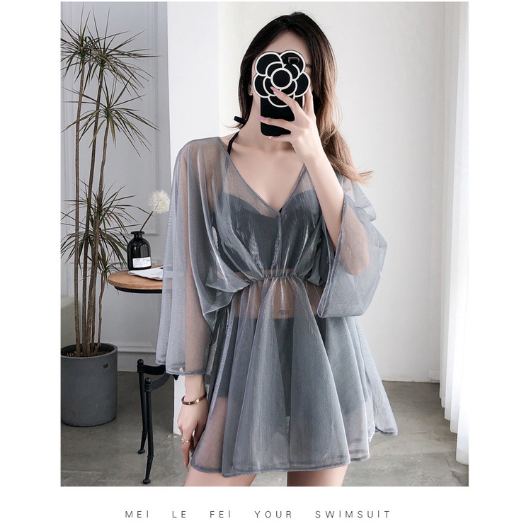 Bộ Đồ Bơi Hai Mảnh Phối Lưới Màu Sắc Trơn Thời Trang Mùa Hè Quyến Rũ Cho Nữ