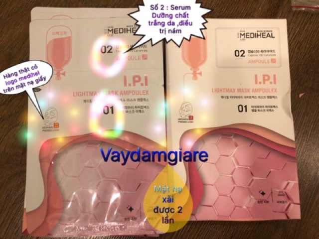 Mua 1 được 2  Mặt Nạ giấy + serum chống nám,tàn nhang, Làm Sáng Da Mediheal I.P.I Lightmax