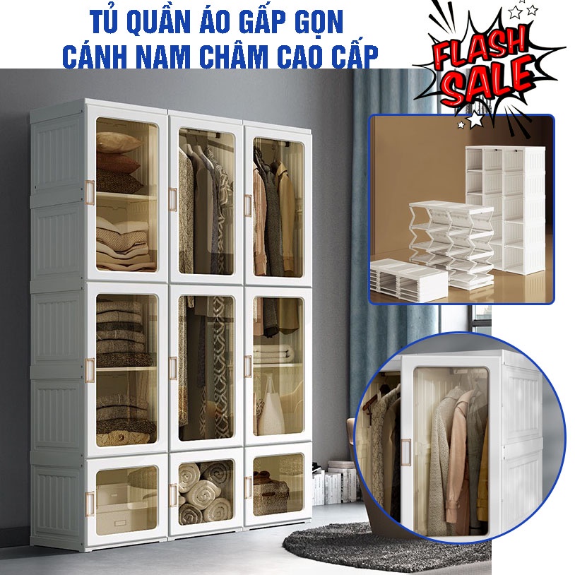 Tủ đựng đồ gấp gọn tiện lợi nhựa cứng, cánh tủ nam châm đóng tự động- Tủ quần áo nhựa gấp gọn trong suốt MAYI BOX