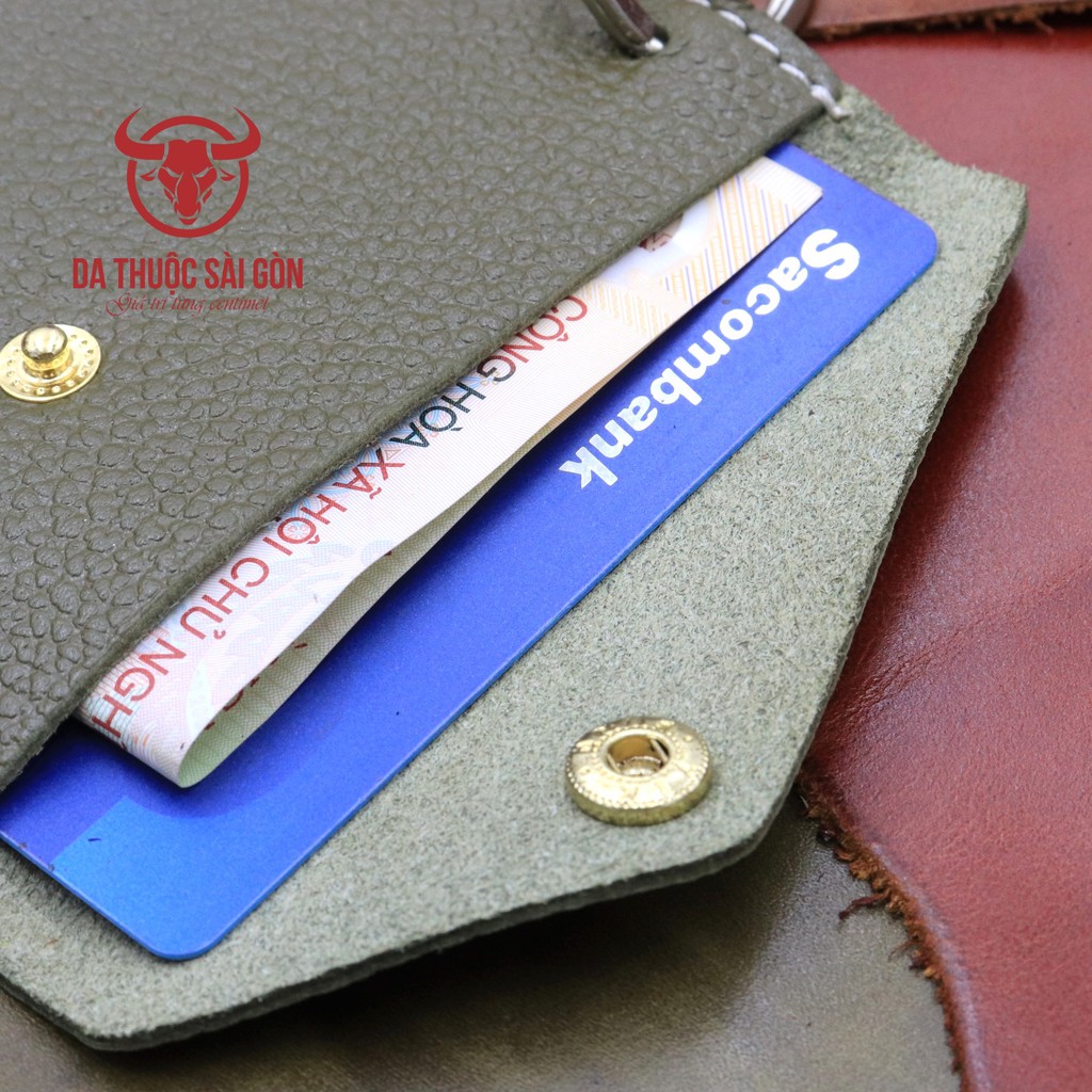 Ví đựng tiền nữ mini bằng da bò màu xanh rêu - Bảo hành 5 năm - Thương hiệu uy tín Longdo Leather - MK01