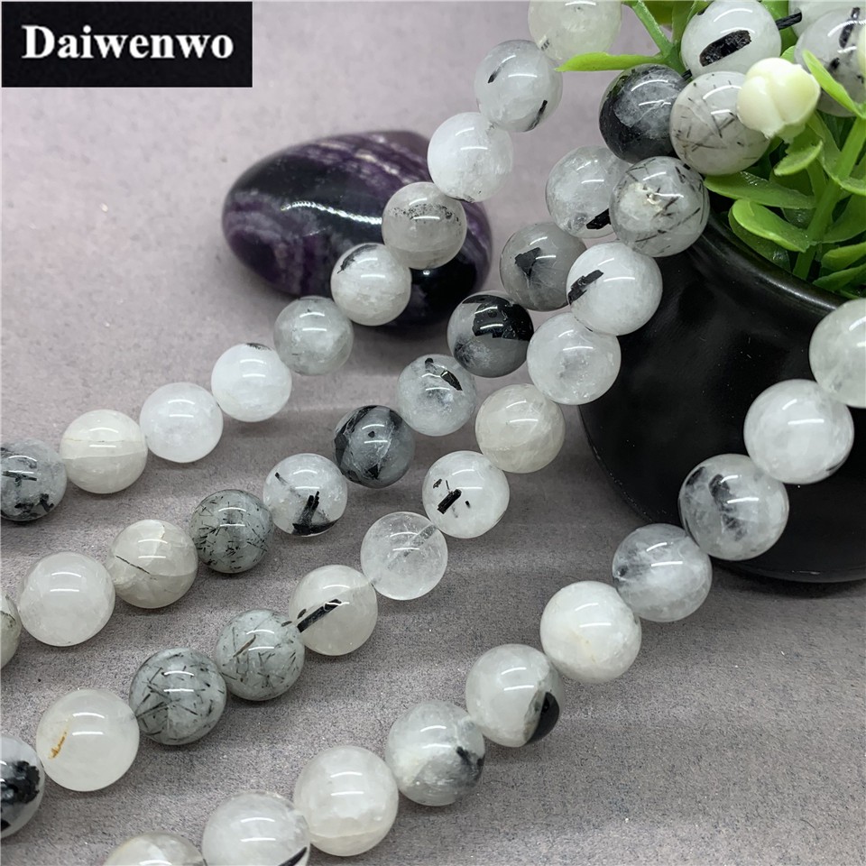 Phụ kiện dây xâu chuỗi hạt đá thạch anh tròn 4-12mm màu đen sang trọng tự làm