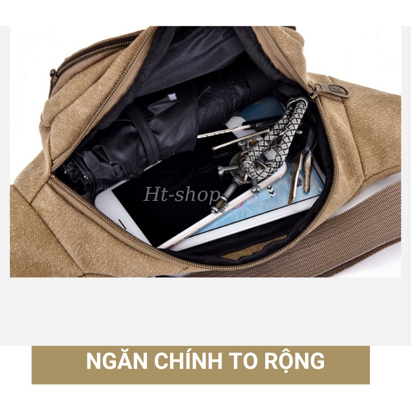 Túi đeo hông Sport nam nữ vải canvas 3 màu chống bụi dây đeo dễ điều chỉnh, túi đeo chéo