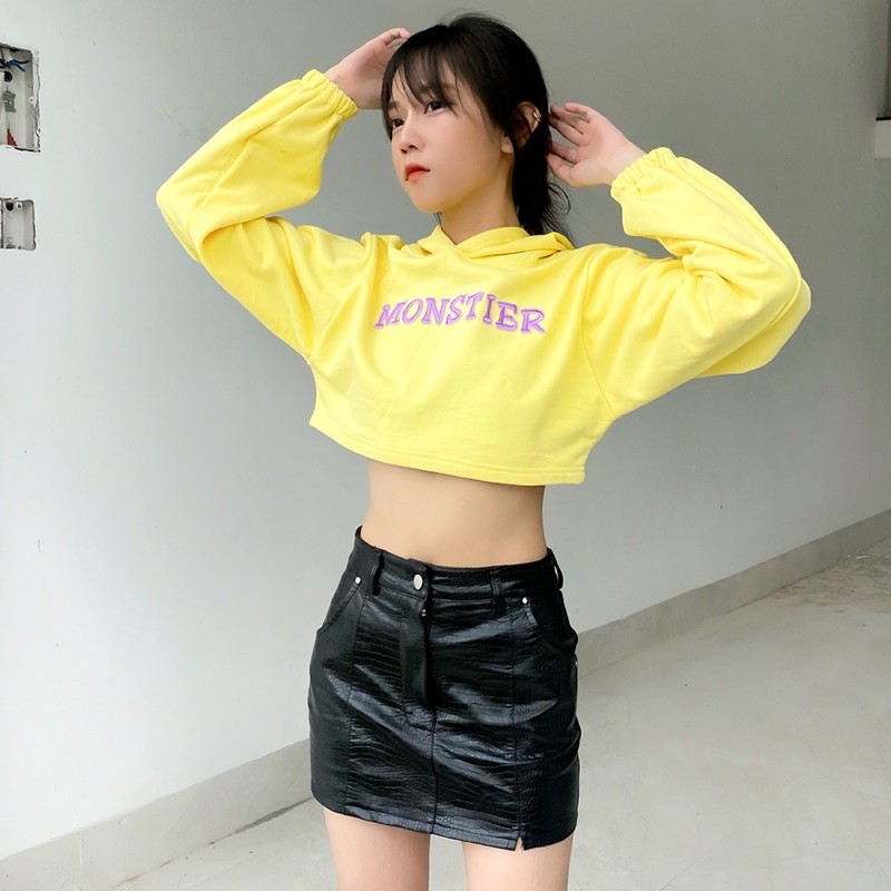 Áo Monstier crop Hoodie màu vàng chanh 🍋- Lemon Cropped Hoodie | BigBuy360 - bigbuy360.vn