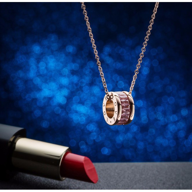 Dây Chuyền Khuyên Tròn Đính Đá Nhân Tạo Ti Tan Không Đen TT 0635