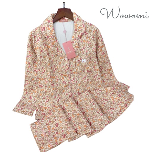 Bộ mặc nhà thu đông dài tay vải nhung mềm, đồ ngủ họa tiết hoa nhí nhiều màu, pijama WOWOMI | BigBuy360 - bigbuy360.vn