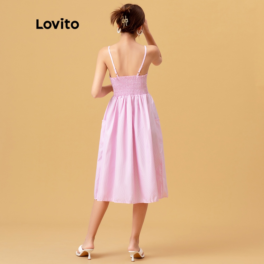 Đầm Lovito họa tiết sọc phối nút gài đơn giản L05162 (Đỏ/Xanh dương) | BigBuy360 - bigbuy360.vn