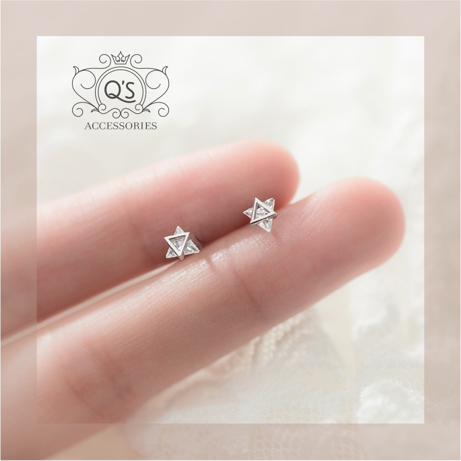 Bông tai bạc tam giác đôi khuyên tai hình học mặt đá đen trắng S925 TRIANGLE Silver Earrings QA SILVER EA200607