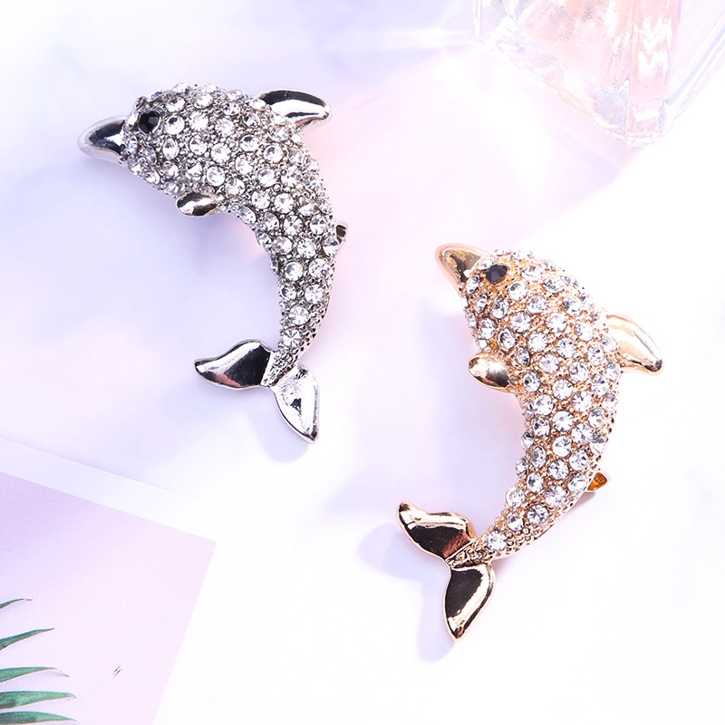 Ghim cài áo/ đầm hình cá heo đính đá pha lê thời trang cho nữ
