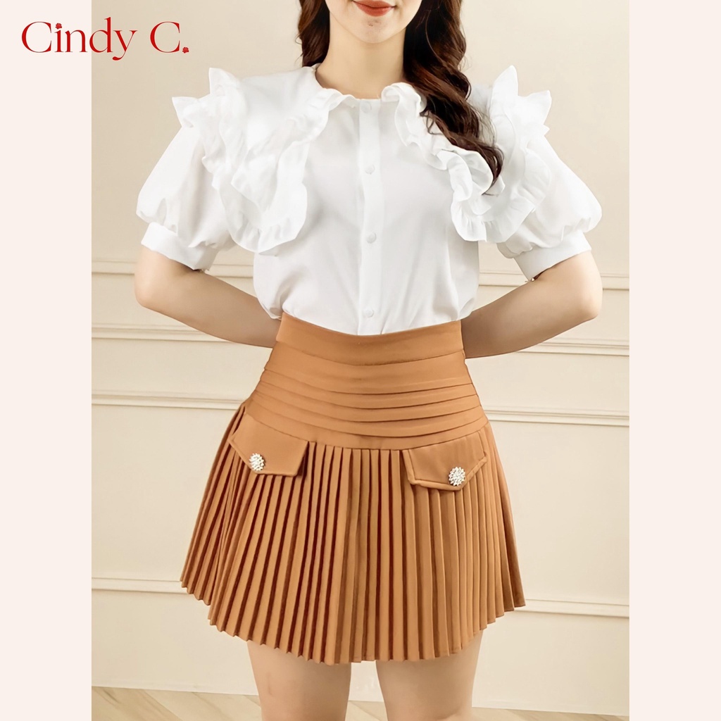 Áo Sơ Mi Cộc Tay Và Chân Váy  Heidi CINDY C Chất Liệu Silk Thiết Kế Thanh Lịch Nữ Tính 22415/22020/22055/22037